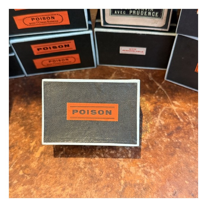POISON - Antique labels in a pharmacy box for remedy in canvas cardboard