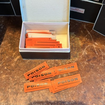 POISON - Antique labels in a pharmacy box for remedy in canvas cardboard