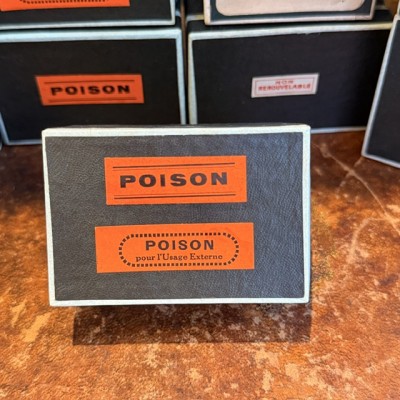 POISON - Antique labels in a pharmacy box for remedy in canvas cardboard