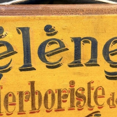 Enseigne en bois peinte - Panneau d'officine - Bandagiste & Herboriste 1890