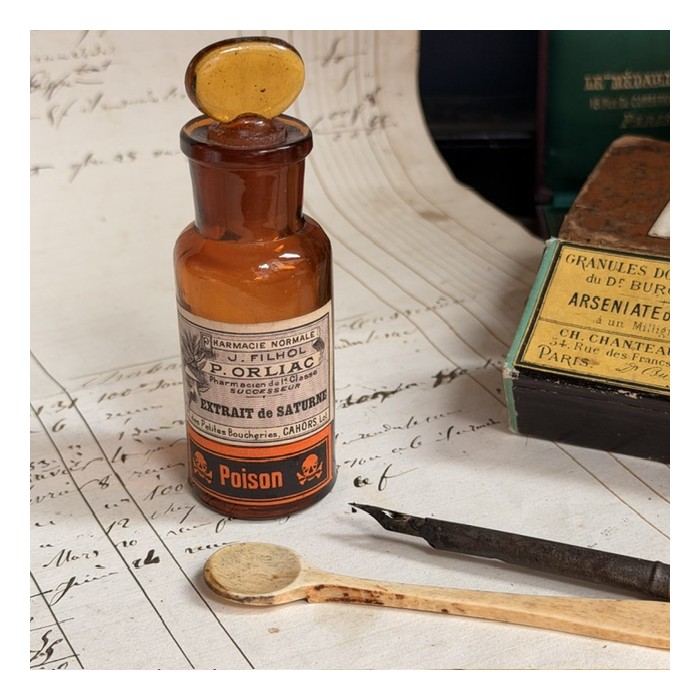 Saturn extract - LEAD - POISON cabinet - Antique pharmacy bottle