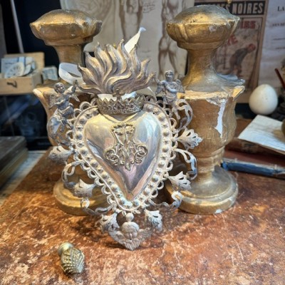 Large antique Marian ex-voto in silver-plated metal - Tuscany Italy - 19th century