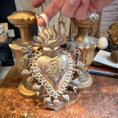 Large antique Marian ex-voto in silver-plated metal - Tuscany Italy - 19th century
