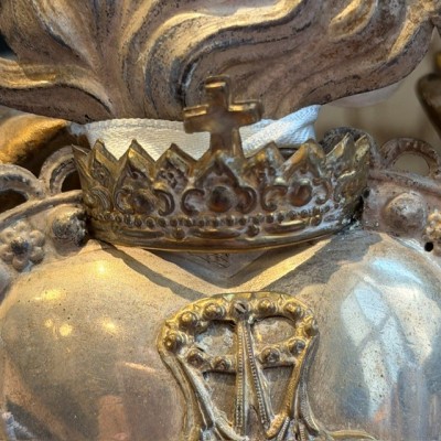 Large antique Marian ex-voto in silver-plated metal - Tuscany Italy - 19th century