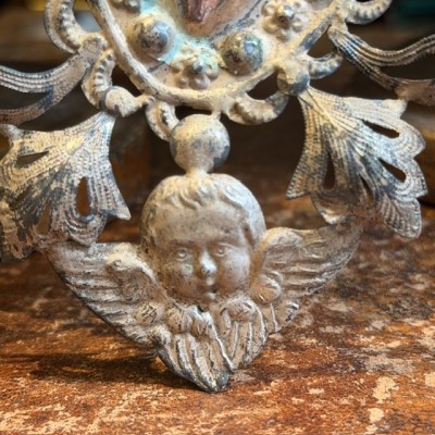 Large antique Marian ex-voto in silver-plated metal - Tuscany Italy - 19th century