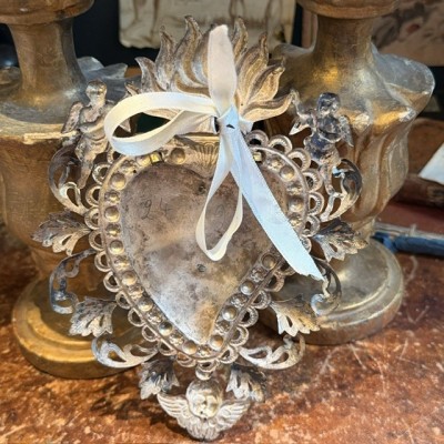 Large antique Marian ex-voto in silver-plated metal - Tuscany Italy - 19th century