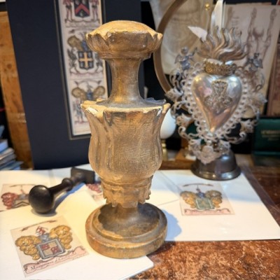 Stem - Baroque base in turned wood and gilded stucco - Tuscany - 19th century