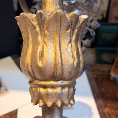 Stem - Baroque base in turned wood and gilded stucco - Tuscany - 19th century