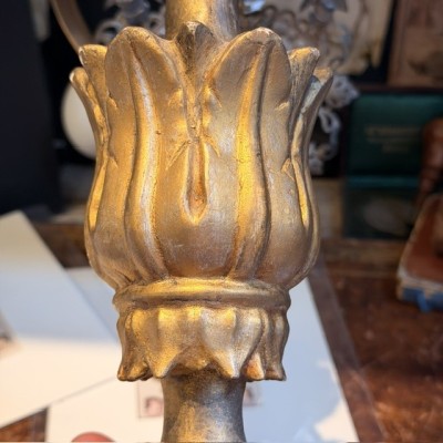 Stem - Baroque base in turned wood and gilded stucco - Tuscany - 19th century