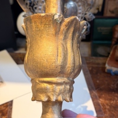 Stem - Baroque base in turned wood and gilded stucco - Tuscany - 19th century