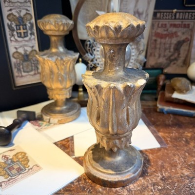 Stem - Baroque base in turned wood and gilded stucco - Tuscany - 19th century