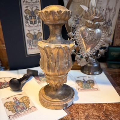 Stem - Baroque base in turned wood and gilded stucco - Tuscany - 19th century