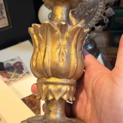 Stem - Baroque base in turned wood and gilded stucco - Tuscany - 19th century