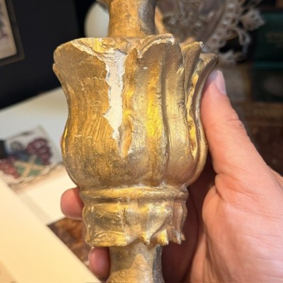 Stem - Baroque base in turned wood and gilded stucco - Tuscany - 19th century