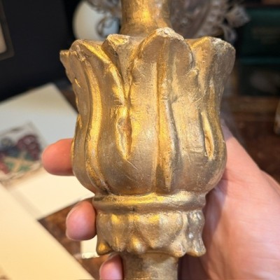 Stem - Baroque base in turned wood and gilded stucco - Tuscany - 19th century
