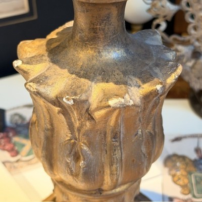 Stem - Baroque base in turned wood and gilded stucco - Tuscany - 19th century