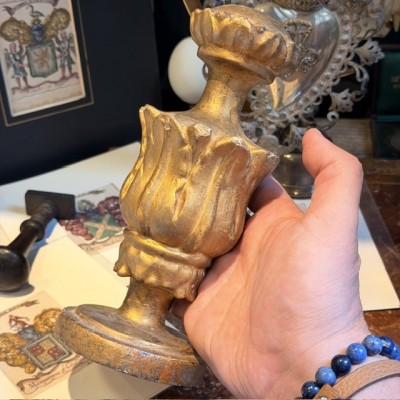 Stem - Baroque base in turned wood and gilded stucco - Tuscany - 19th century