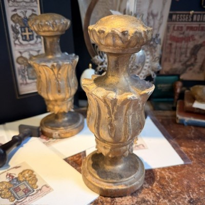 Stem - Baroque base in turned wood and gilded stucco - Tuscany - 19th century
