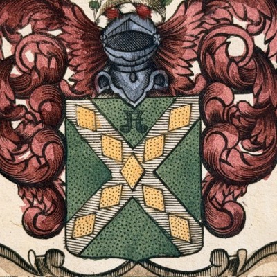 Gravure héraldique originale sur cuivre (1722) en couleurs - A System of Heraldry - Alexander Nisbet