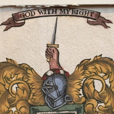 Original heraldic engraving on copper (1722) in colour - A System of Heraldry - By Alexander Nisbet