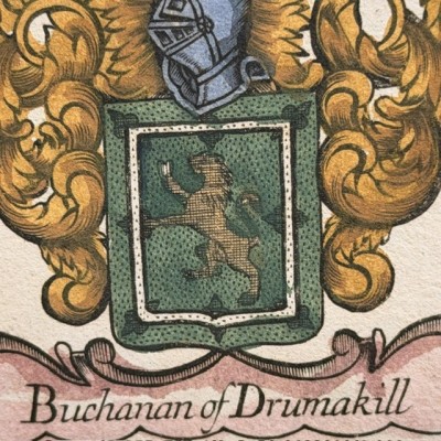 Original heraldic engraving on copper (1722) in colour - A System of Heraldry - By Alexander Nisbet
