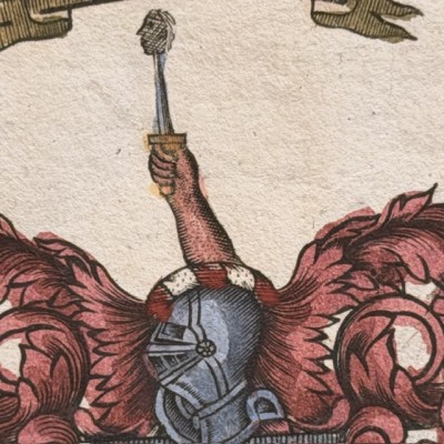 Original heraldic engraving on copper (1722) in colour - A System of Heraldry - By Alexander Nisbet