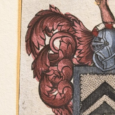 Original heraldic engraving on copper (1722) in colour - A System of Heraldry - By Alexander Nisbet