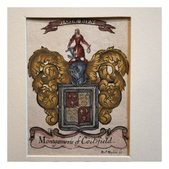 Original heraldic engraving on copper (1722) in colour - A System of Heraldry - By Alexander Nisbet