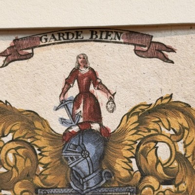Original heraldic engraving on copper (1722) in colour - A System of Heraldry - By Alexander Nisbet