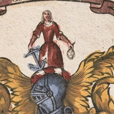 Original heraldic engraving on copper (1722) in colour - A System of Heraldry - By Alexander Nisbet