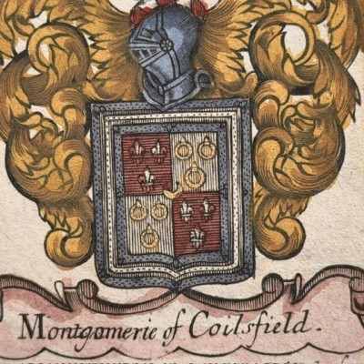 Original heraldic engraving on copper (1722) in colour - A System of Heraldry - By Alexander Nisbet