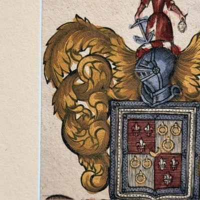 Original heraldic engraving on copper (1722) in colour - A System of Heraldry - By Alexander Nisbet