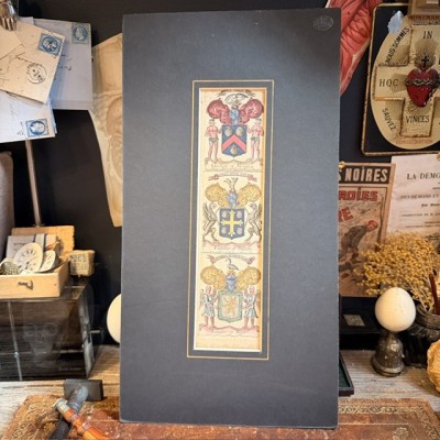 Original Triptych heraldic engraving (1722) in colour - A System of Heraldry - By Alexander Nisbet