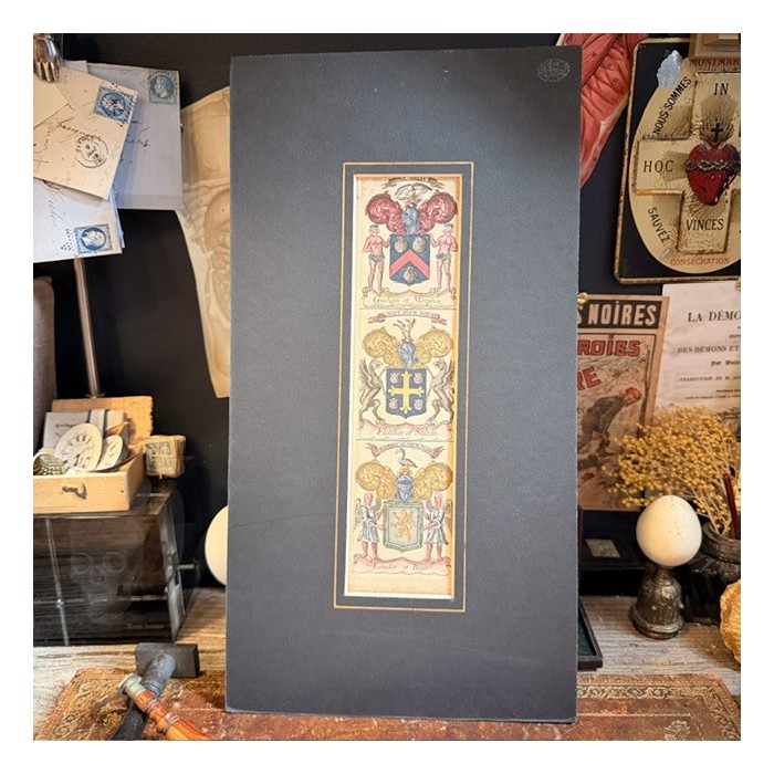 Original Triptych heraldic engraving (1722) in colour - A System of Heraldry - By Alexander Nisbet