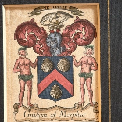 Original Triptych heraldic engraving (1722) in colour - A System of Heraldry - By Alexander Nisbet