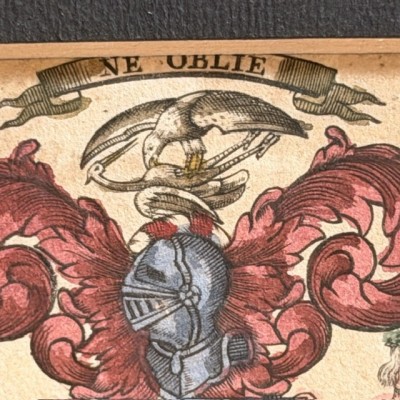 Original Triptych heraldic engraving (1722) in colour - A System of Heraldry - By Alexander Nisbet