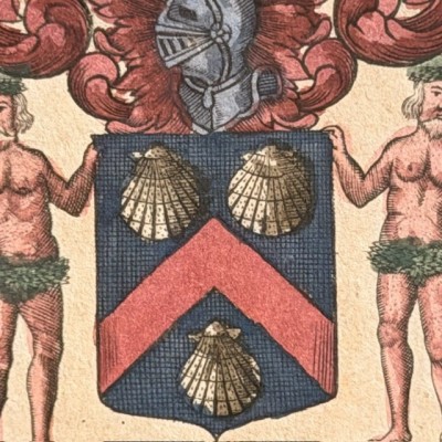 Original Triptych heraldic engraving (1722) in colour - A System of Heraldry - By Alexander Nisbet