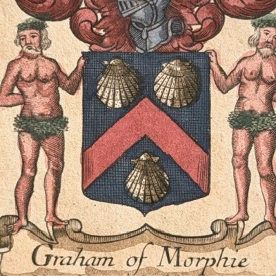 Original Triptych heraldic engraving (1722) in colour - A System of Heraldry - By Alexander Nisbet