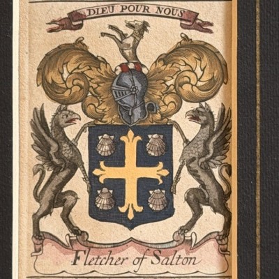 Original Triptych heraldic engraving (1722) in colour - A System of Heraldry - By Alexander Nisbet