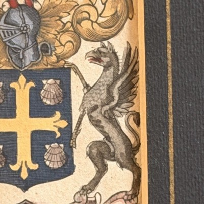 Original Triptych heraldic engraving (1722) in colour - A System of Heraldry - By Alexander Nisbet