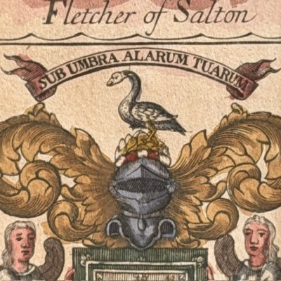 Original Triptych heraldic engraving (1722) in colour - A System of Heraldry - By Alexander Nisbet
