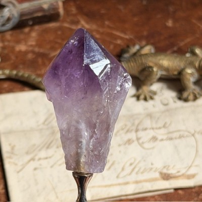 Office paper knife with raw natural amethyst handle