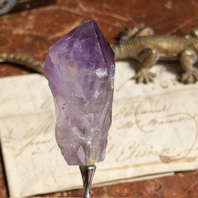 Office paper knife with raw natural amethyst handle
