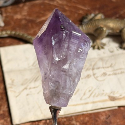 Office paper knife with raw natural amethyst handle
