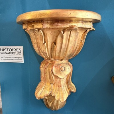 Cul-de-lampe Wall Bracket Console - Stuccoed and Gilded Wood - Italy (Tuscany), 19th Century