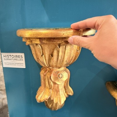 Cul-de-lampe Wall Bracket Console - Stuccoed and Gilded Wood - Italy (Tuscany), 19th Century