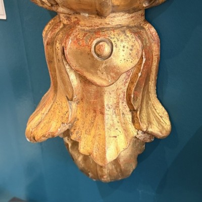 Cul-de-lampe Wall Bracket Console - Stuccoed and Gilded Wood - Italy (Tuscany), 19th Century
