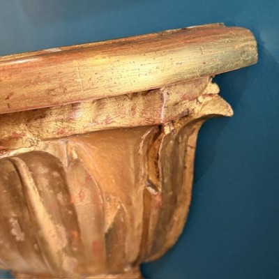 Cul-de-lampe Wall Bracket Console - Stuccoed and Gilded Wood - Italy (Tuscany), 19th Century