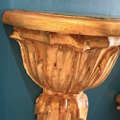 Cul-de-lampe Wall Bracket Console - Stuccoed and Gilded Wood - Italy (Tuscany), 19th Century