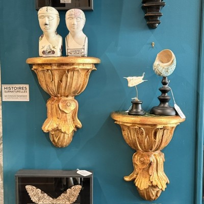 Cul-de-lampe Wall Bracket Console - Stuccoed and Gilded Wood - Italy (Tuscany), 19th Century